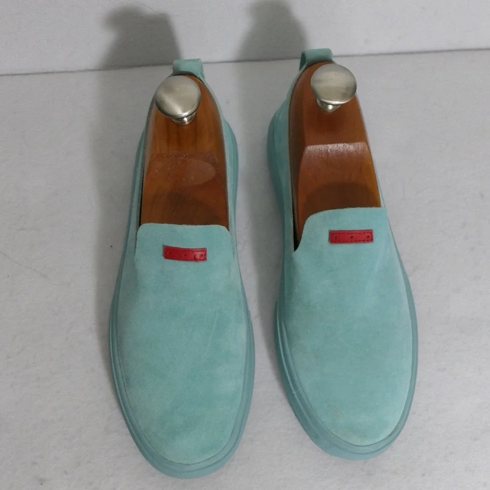 Savale Mens Glover Shoes 6 Turquoise Blue Pig Suede Minimalist Loafer Slip On